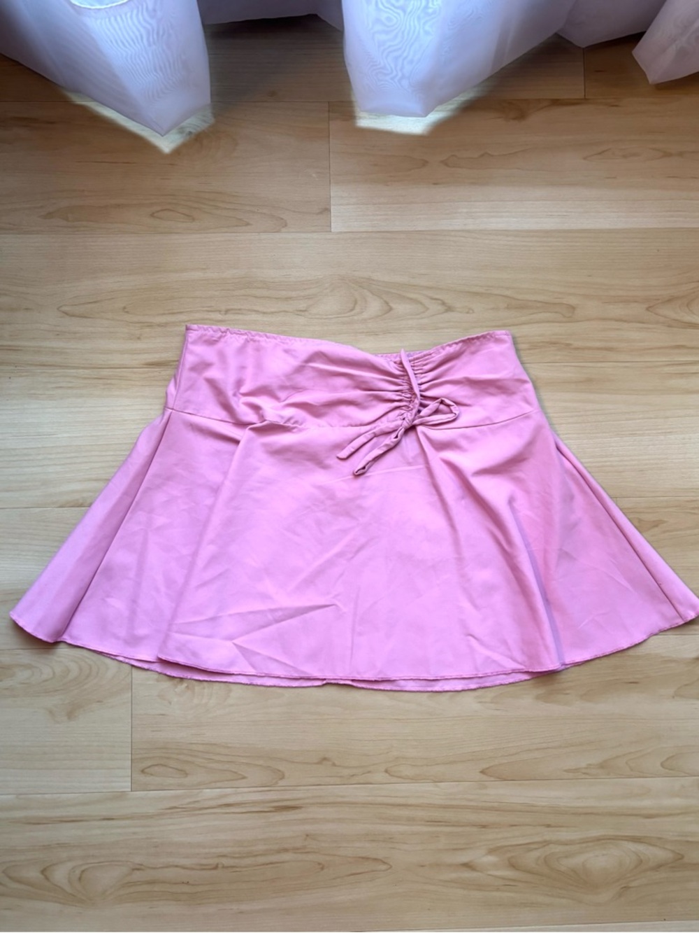 Vintage Women's Pink Flared Mini Skirt with Drawstring Waist